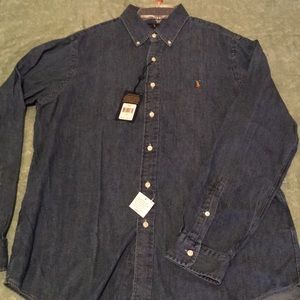 Long sleeve denim polo shirt